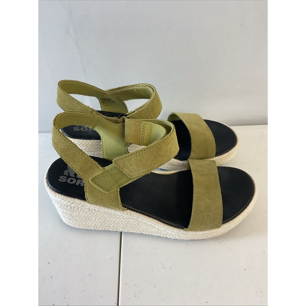 Sorel Olive Green Suede Espadrille Wedge Sandals